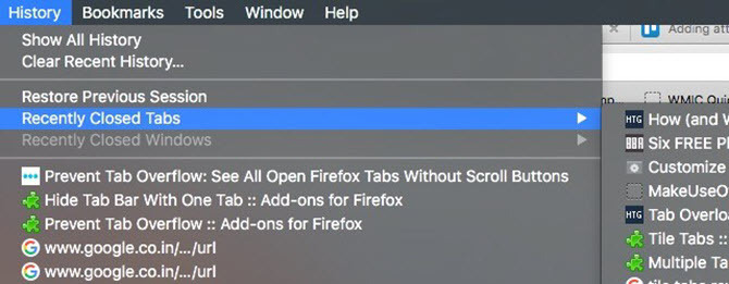 firefox for nylig lukkede faner