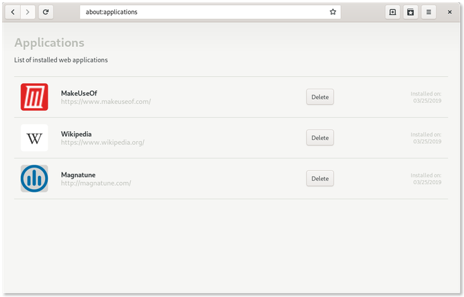 GNOME Web's indbyggede app manager