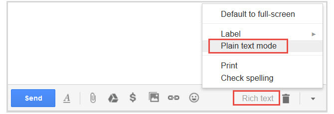 gmail almindelig tekst til rig tekst
