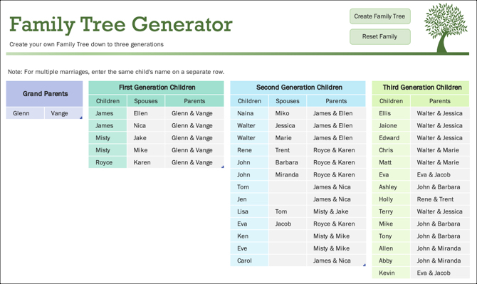 Family Tree Template Generator Tab -MS Office