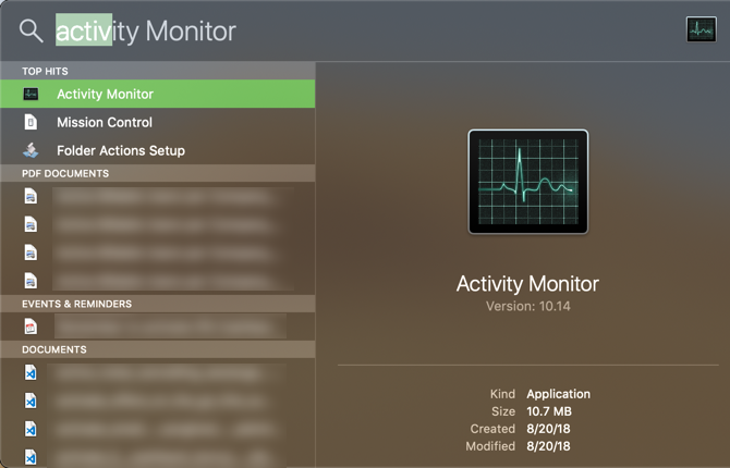 Mac Aktivitetsmonitor Spotlight