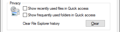 Windows 10 File Explorer-indstillinger for privatlivets mappe