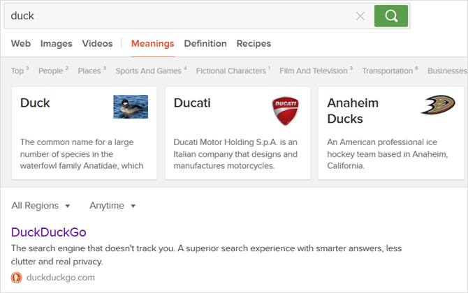 7 Google-søgealternativer og deres varemærkefunktioner DuckDuckGo-resultater web
