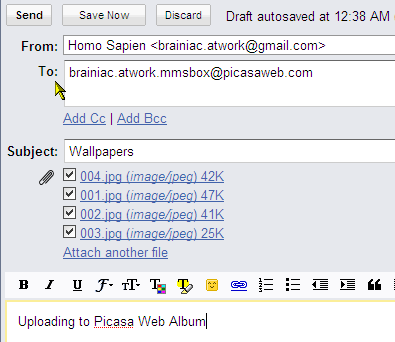 Send dine fotos til dit Picasa webalbum med en e-mail-e-mail