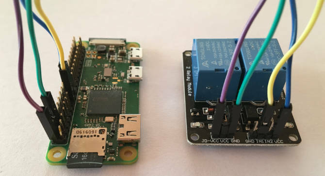 Raspberry Pi Zero W tilsluttet et relækort