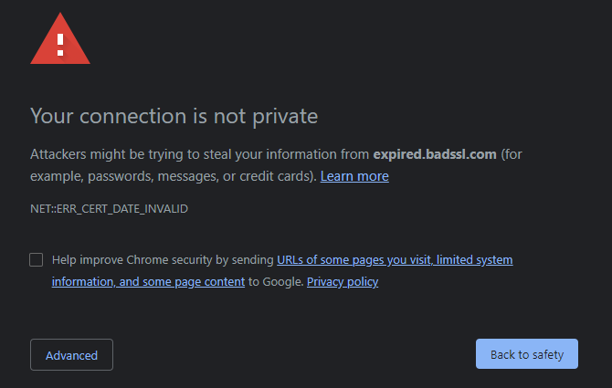 Chrome-forbindelse er ikke privat