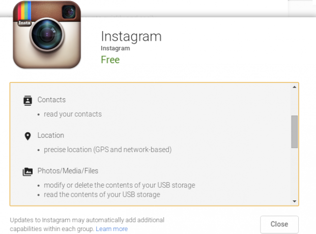 Instagram-Android-Tilladelser