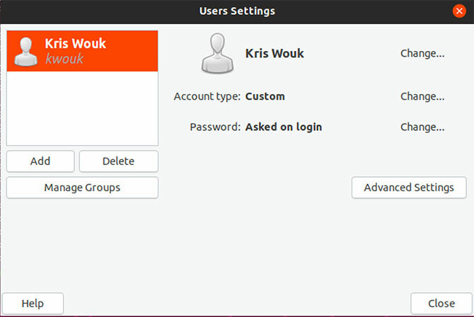 Brugere og grupper applikationen på Ubuntu