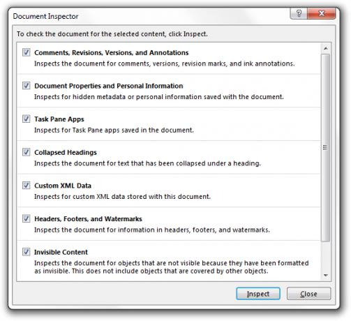 Microsoft Word 2013-dokumentinspektør