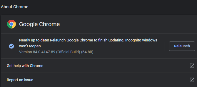 Chrome Kontroller for opdateringer