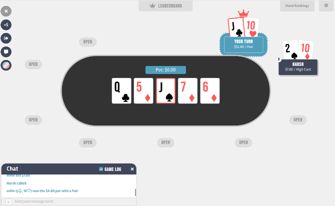 LiPoker er den hurtigste måde at spille et poker poker med venner, ingen tilmelding eller download er nødvendig