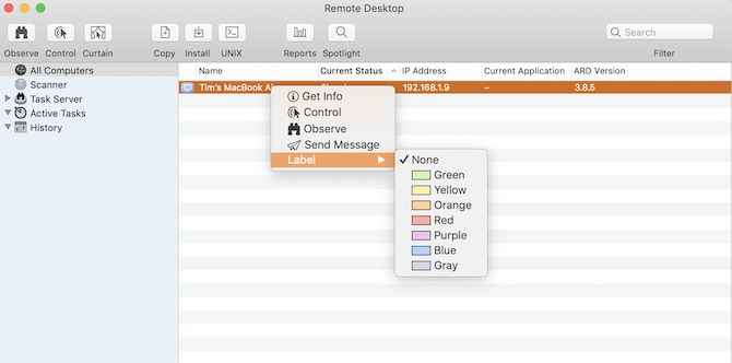 Apple Remote Desktop's etiketfunktioner