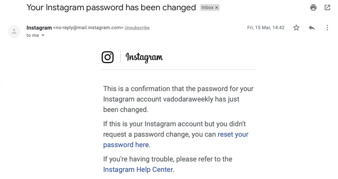 Instagram-adgangskode ændret e-mail