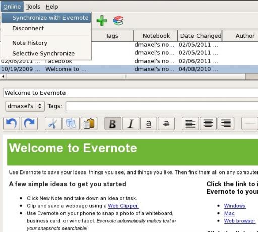 evernote-klient til Linux