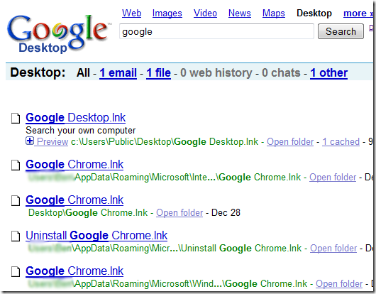 google desktop search software