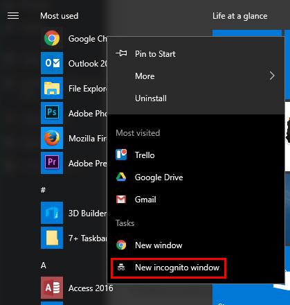 Sådan starter du din browser i privat tilstand som standard Windows Incognito