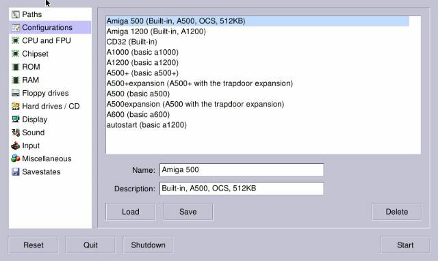 Vælg en konfiguration til din Amiga-emulering